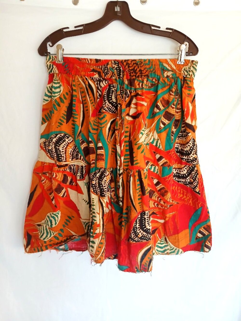 Mlle Gabrielle Elastic Waist Short Skirt L Tropical Boho Resort Made in India - Picture 2 of 7